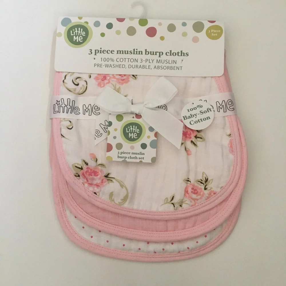 Little Me Pink Floral 3-Piece Muslin Burp Cloth Set